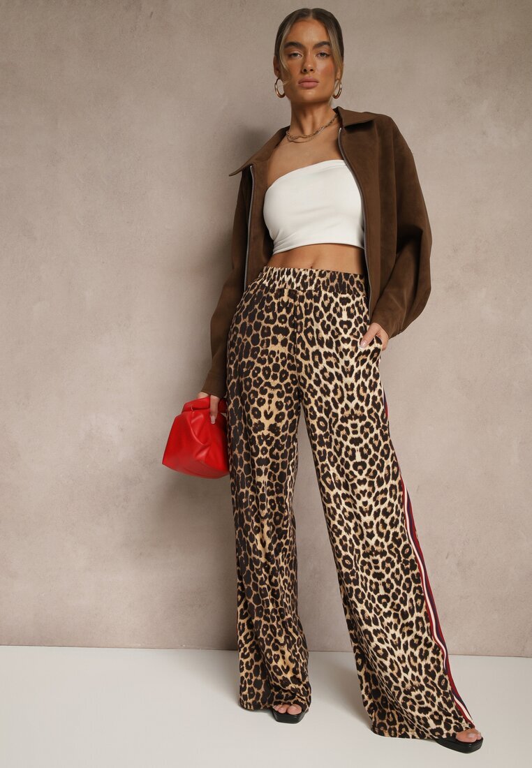 by swan Pantaloni Maro din Viscoză High Waist croială largă cu Lampase Elosina