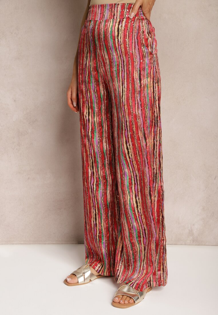 by swan Pantaloni Roșii Stil Palazzo Decorate cu Sclipici Cu Elastic în Talie Hinlea