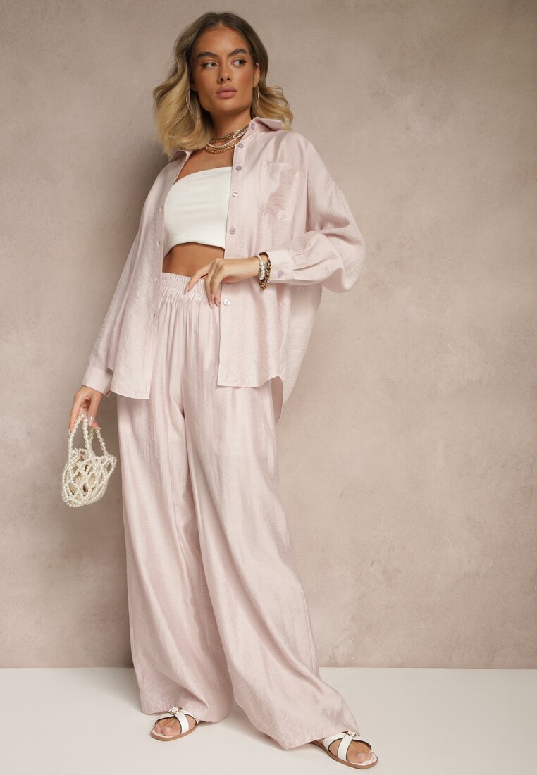 by swan Pantaloni roz deschis Palazzo cu talie înaltă și picior larg și talie elastică Jenarielis
