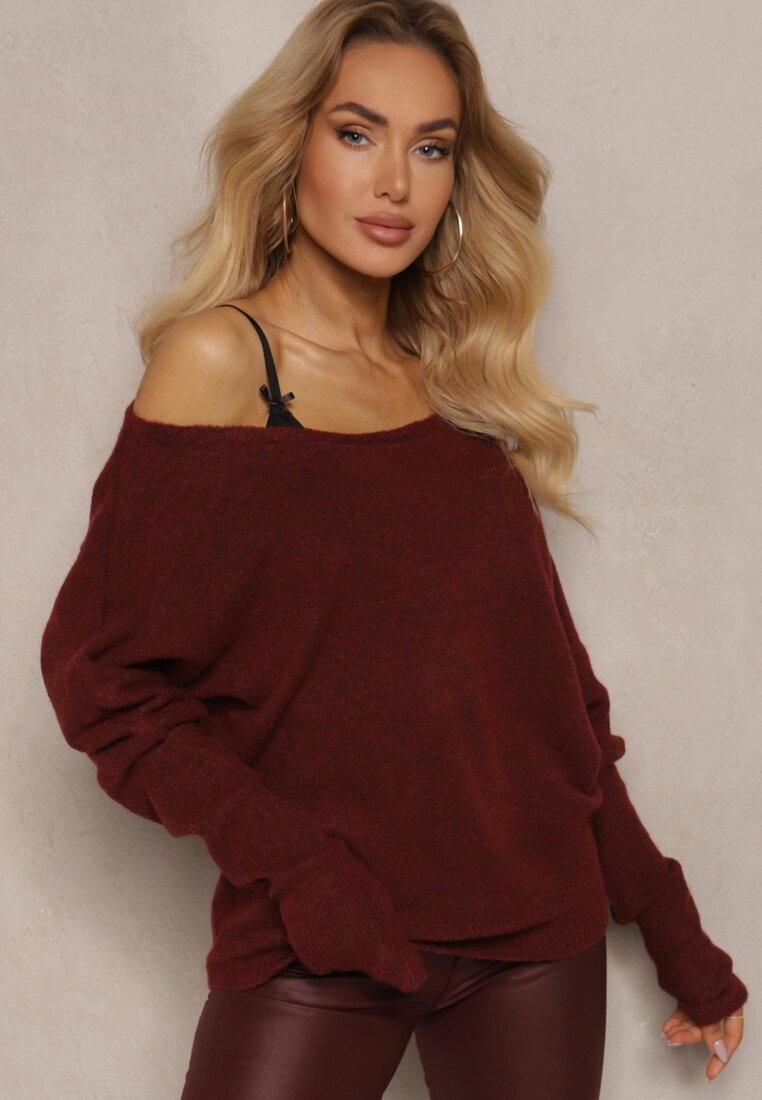 by swan Pulover Bordeaux cu In Oversize cu Decolteu Barcă Sassista