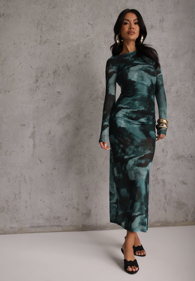by swan Rochie Ajustată Verde Din Plasa Maxi Cu Crăpătură și Drapaje Soininen