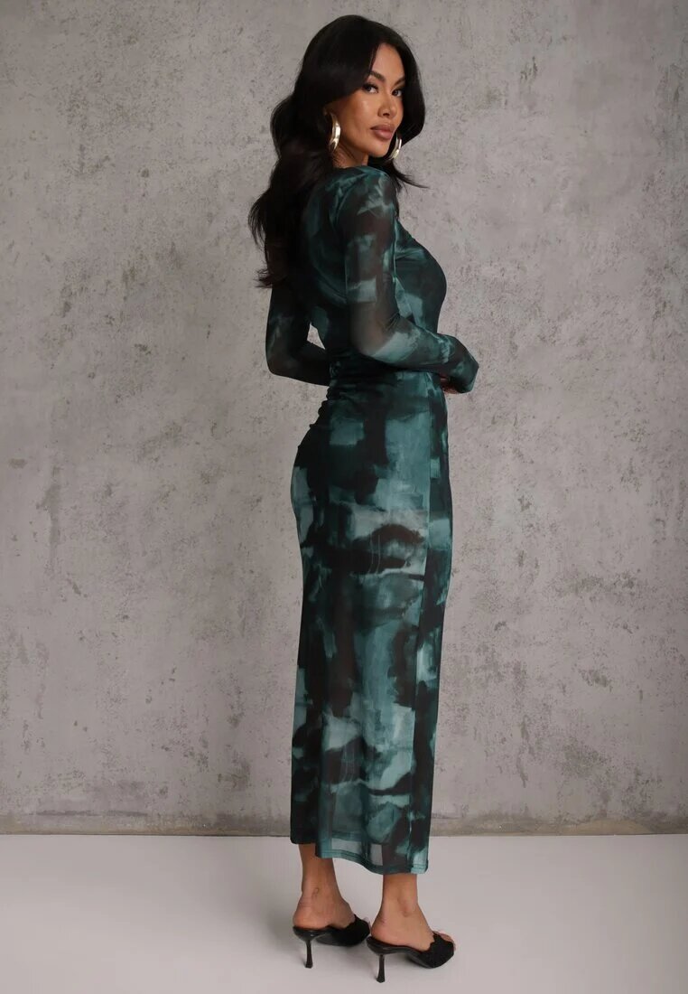 by swan Rochie Ajustată Verde Din Plasa Maxi Cu Crăpătură și Drapaje Soininen