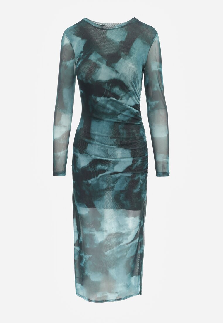 by swan Rochie Ajustată Verde Din Plasa Maxi Cu Crăpătură și Drapaje Soininen