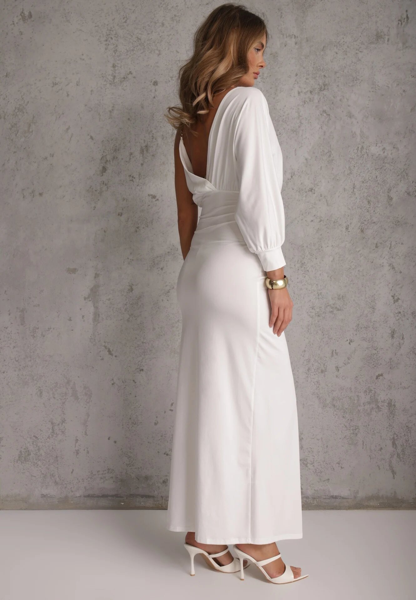 by swan Rochie Albă Asimetrică cu Elastic în Talie și Lanț la Umăr Jisse