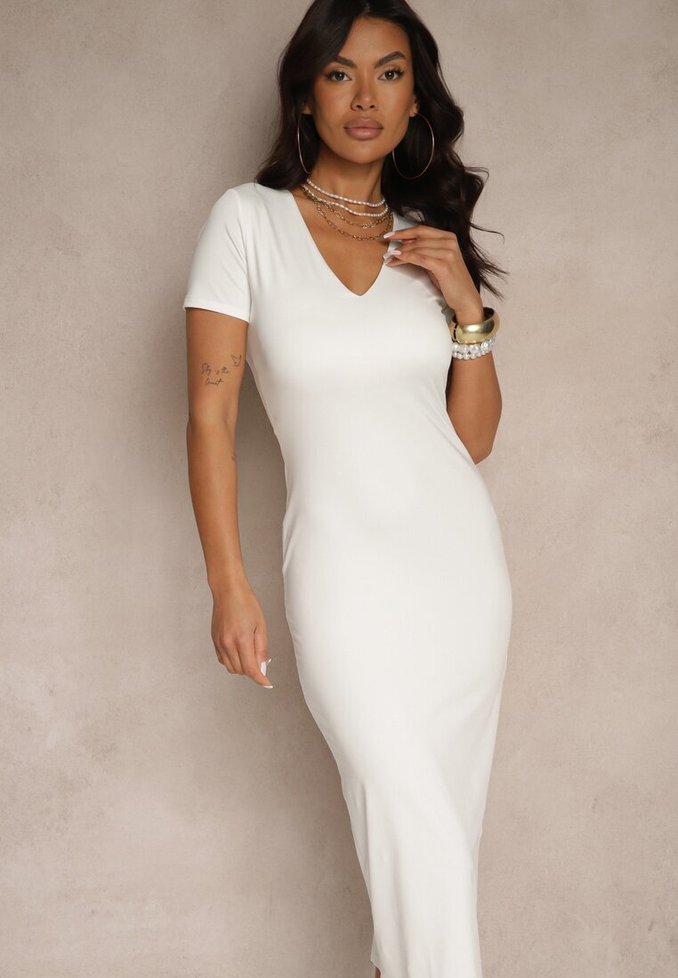 by swan Rochie Albă Bodycon cu croială mulată cu decolteu în V Efrerina