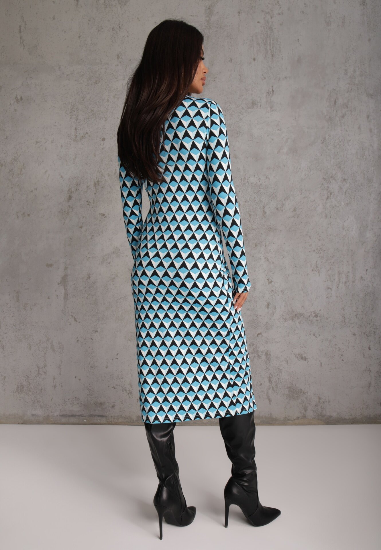 by swan Rochie Albastră Strâmtă cu Decolteu Petrecut și Model Geometric Nohea