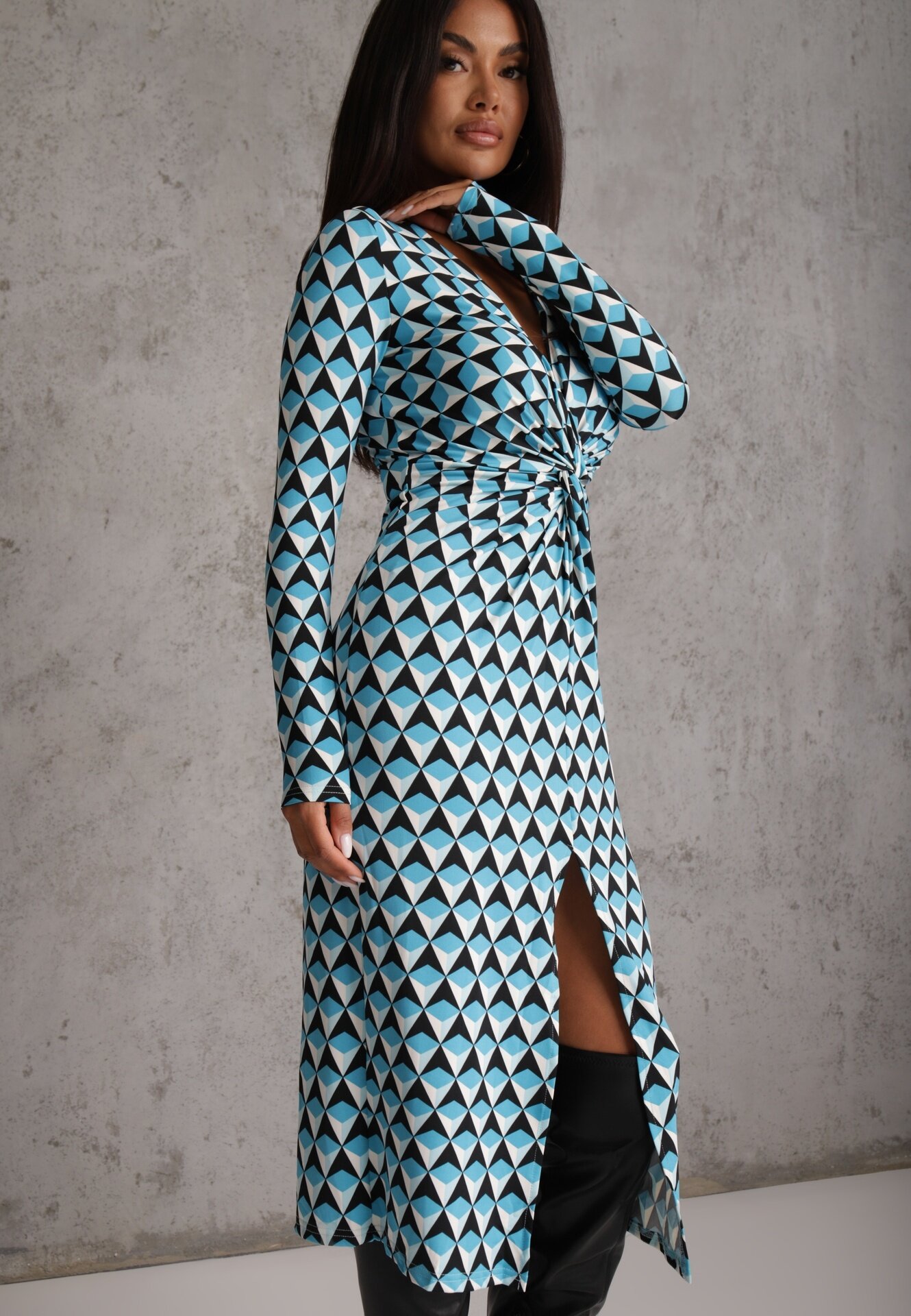 by swan Rochie Albastră Strâmtă cu Decolteu Petrecut și Model Geometric Nohea
