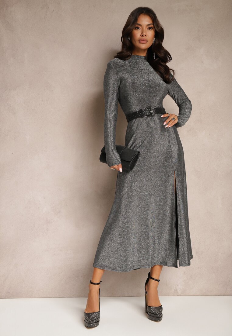 by swan Rochie Argintie Elegantă cu Viscoză și Brocart Werista