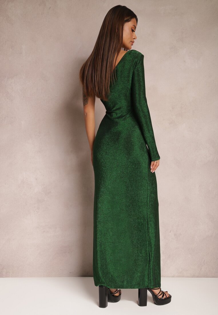 by swan Rochie Asimetrică Verde cu Finisaj Metalic Fentă și Drapaj Abevinna