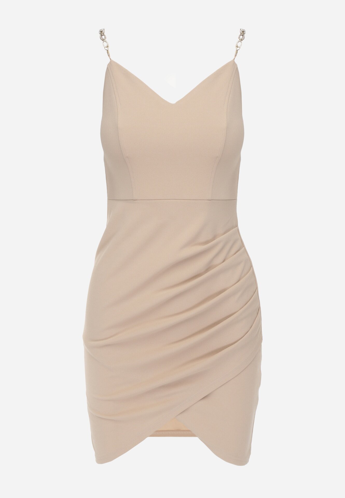 by swan Rochie Bej Asimetrică Mini cu bretele lanț cu drapaj Ranizo