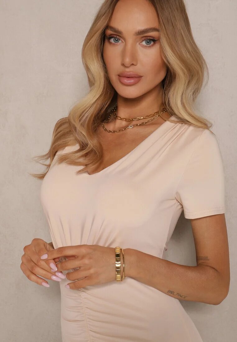 by swan Rochie bej deschis cambrată cu volane decorative și cu un adaos de viscoză Avenile