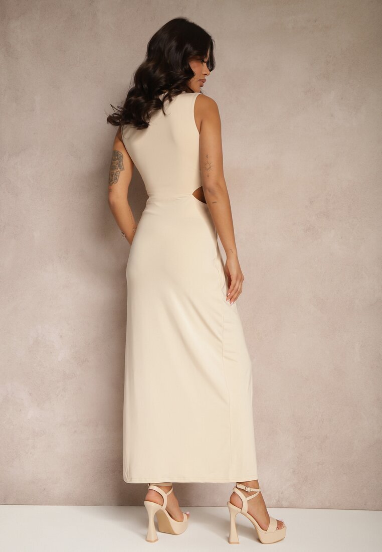 by swan Rochie bej deschis cu vâscoză ornament metalic și decupaje laterale Odivane