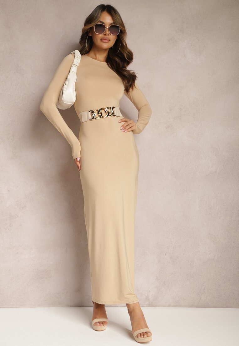 by swan Rochie Bej Maxi cu croială ajustată cu decolteu rotund Merilin
