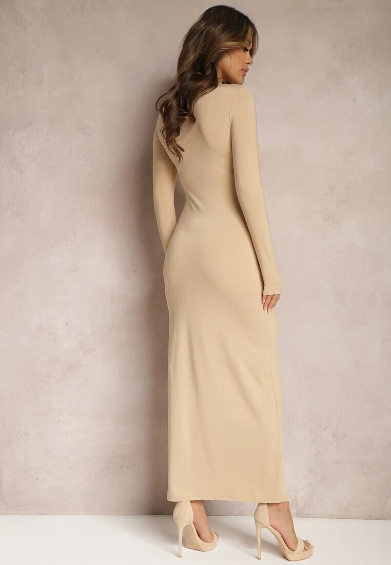 by swan Rochie Bej Maxi cu croială ajustată cu decolteu rotund Merilin