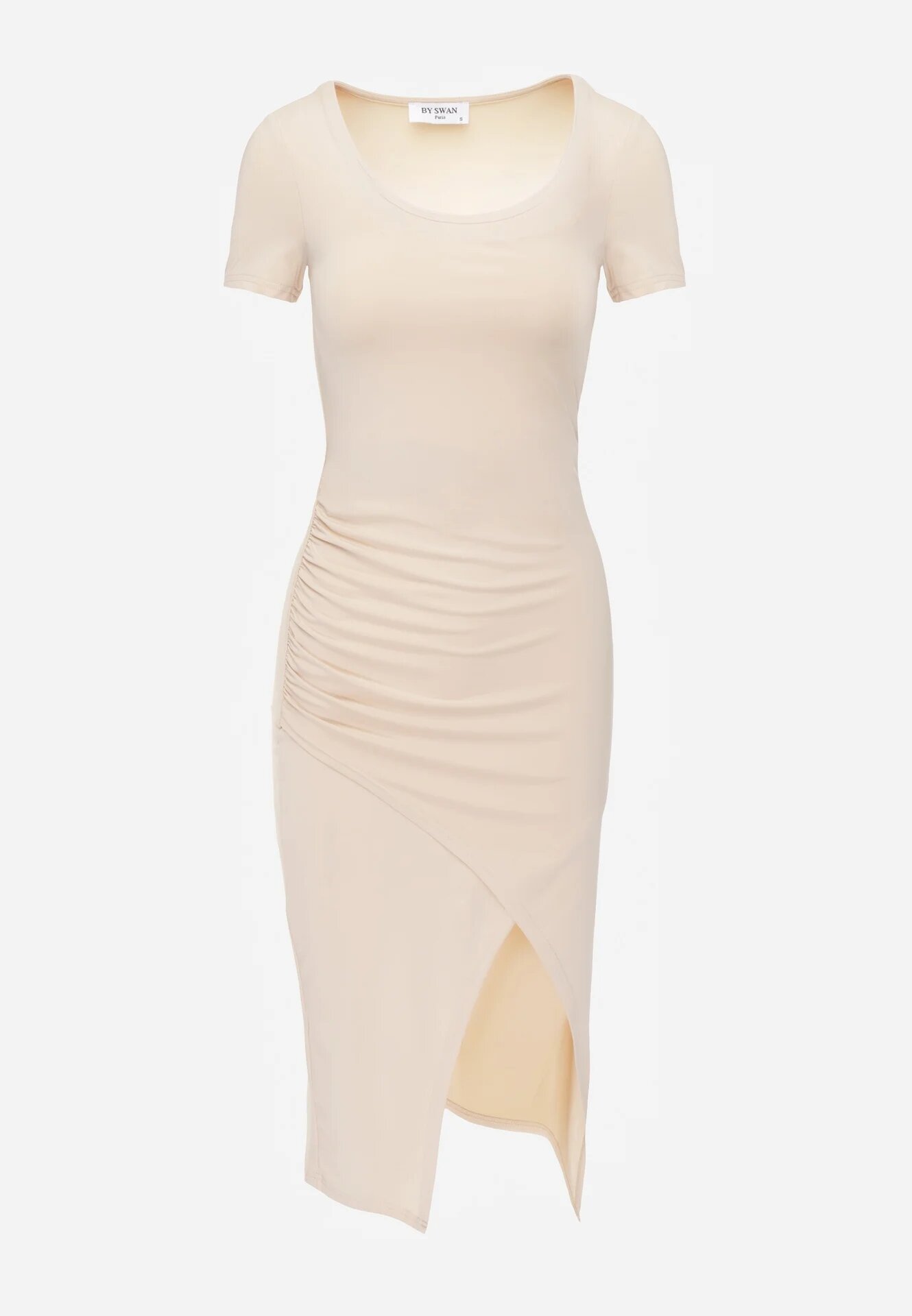 by swan Rochie bej midi cu decolteu pătrat și drapaj Charloti