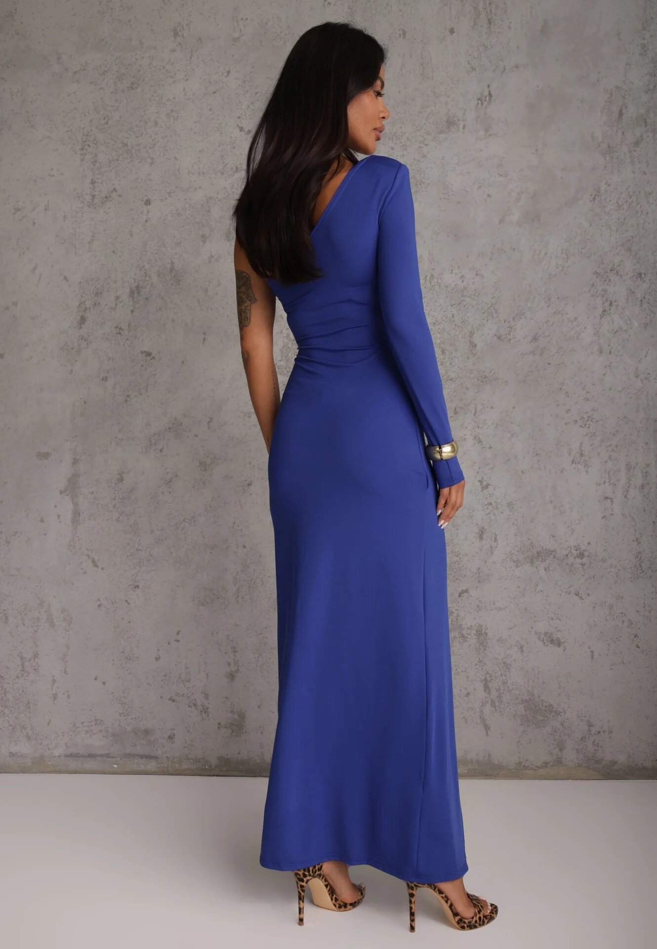 by swan Rochie Bleumarin Asimetrică Maxi Decorată cu Drapaj Kiari