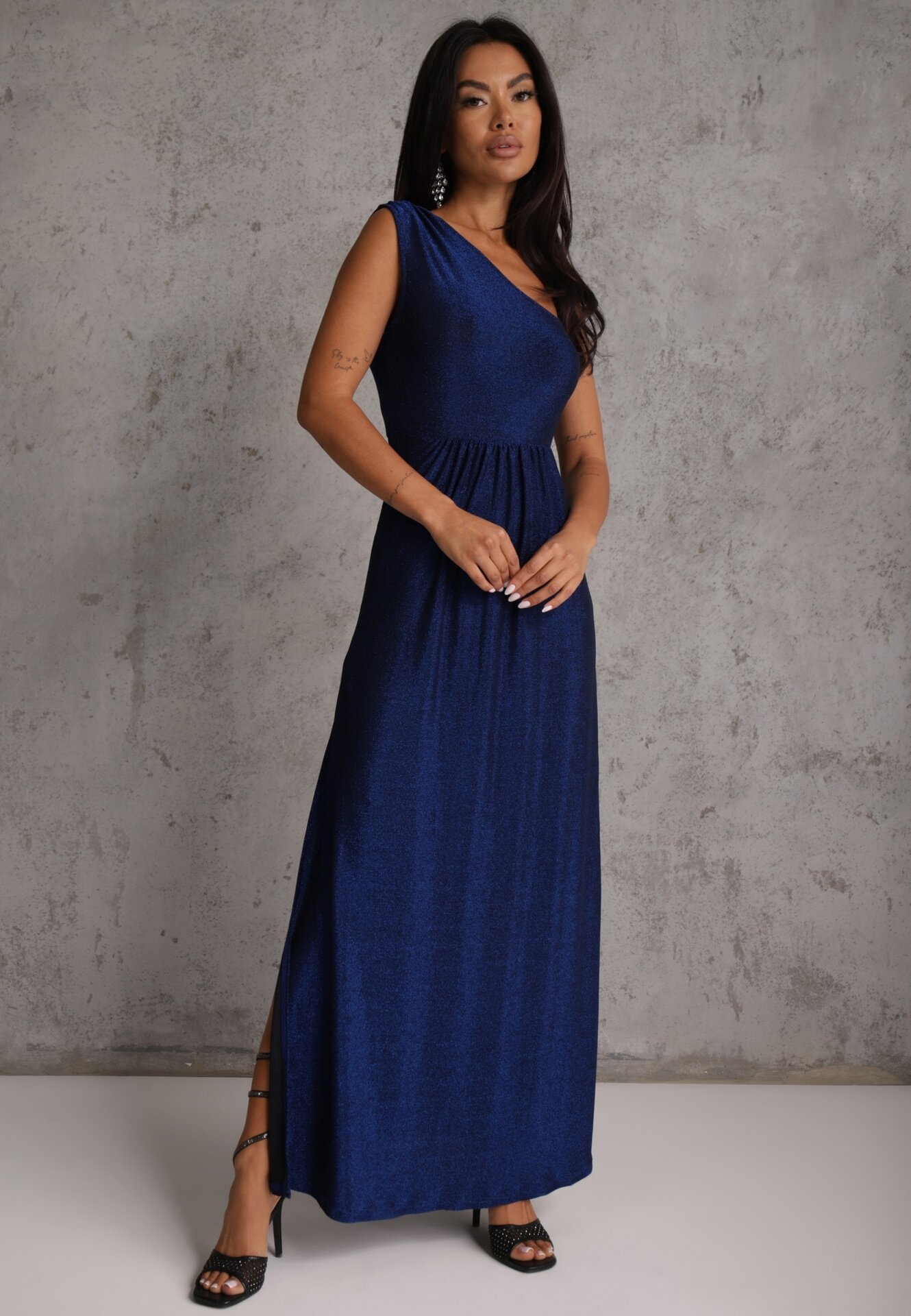 by swan Rochie Bleumarin Brocată Maxi cu Top Asimetric și Fustă Evazată Eulita