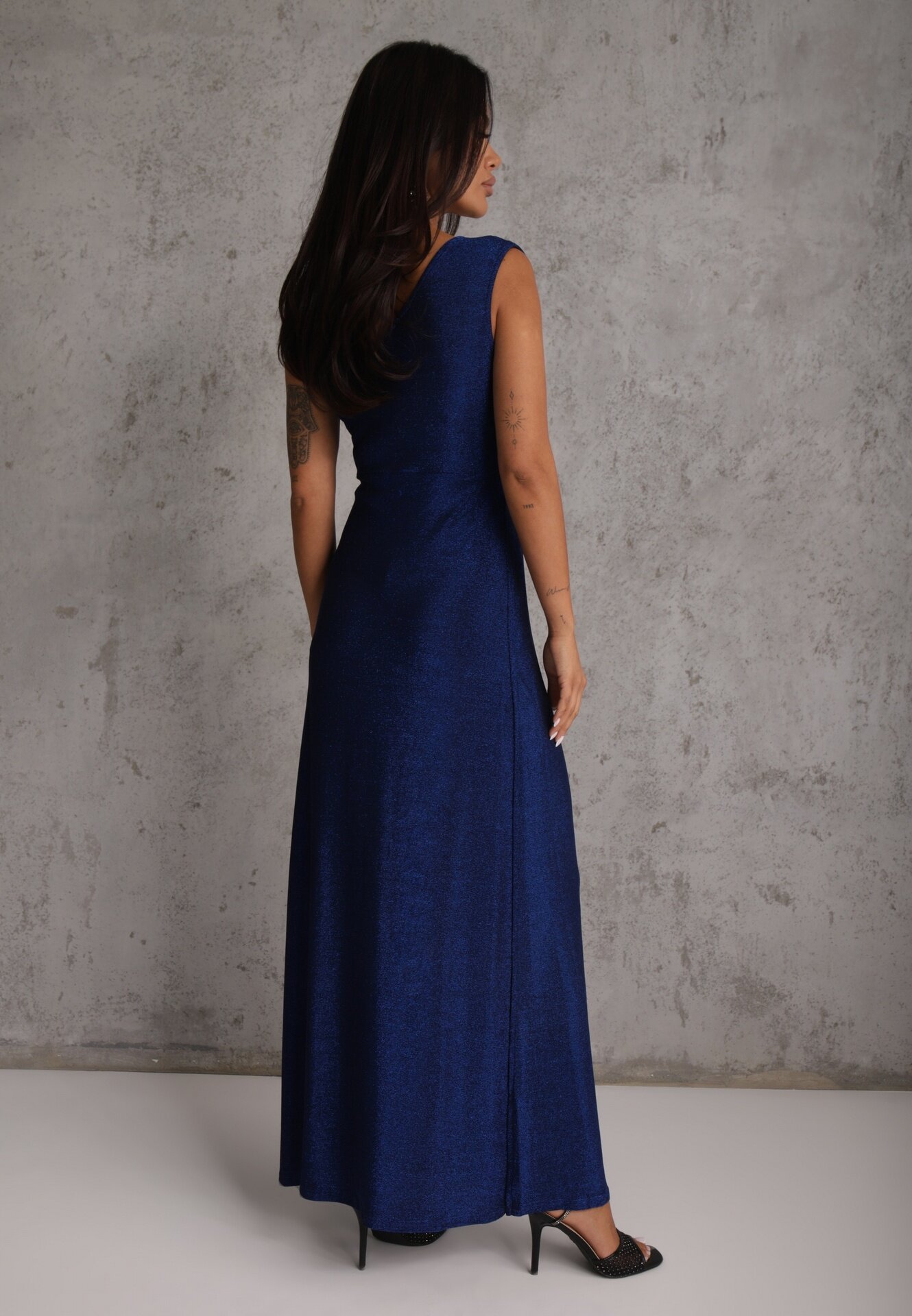 by swan Rochie Bleumarin Brocată Maxi cu Top Asimetric și Fustă Evazată Eulita