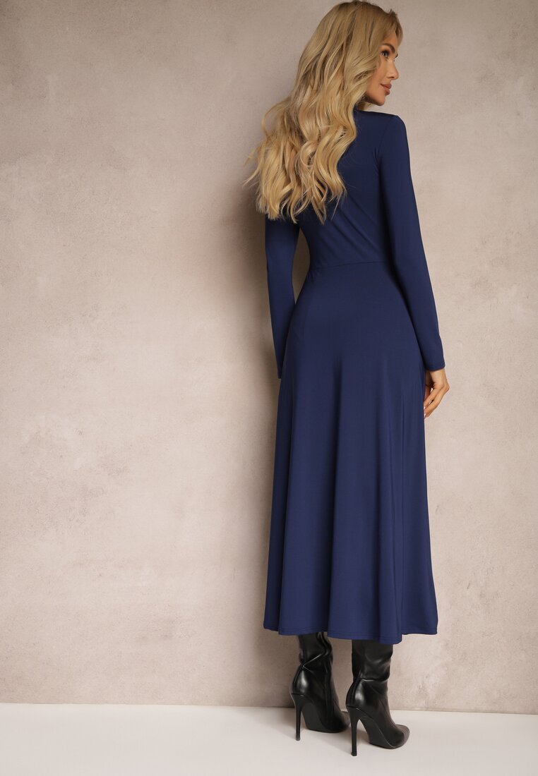 by swan Rochie bleumarin cambrată cu șliț pe lateral și guler tip maletă Saimara