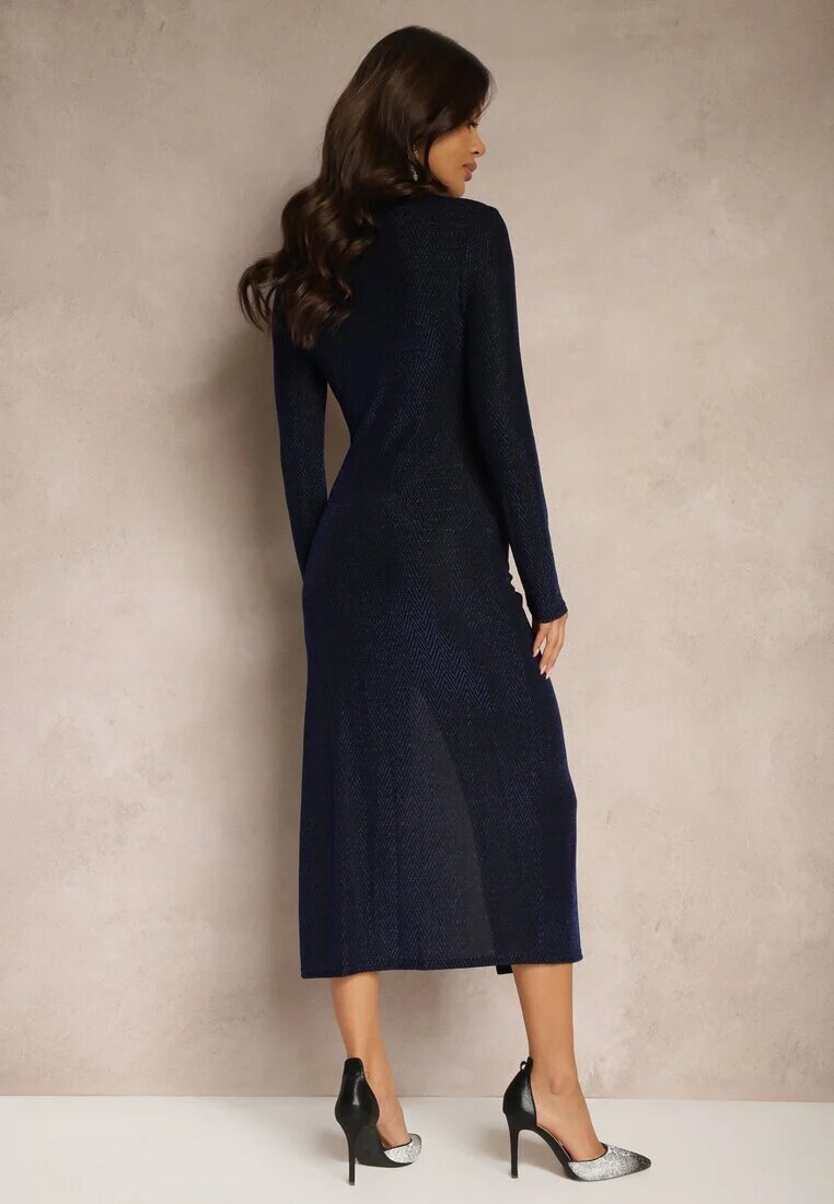 by swan Rochie Bleumarin De cocktail cu Viscoză Slit lateral și Drapaj Lilwin