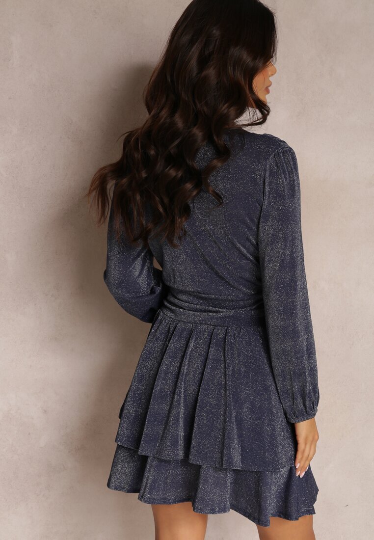 by swan Rochie bleumarin evazată cu fir metalic Necile