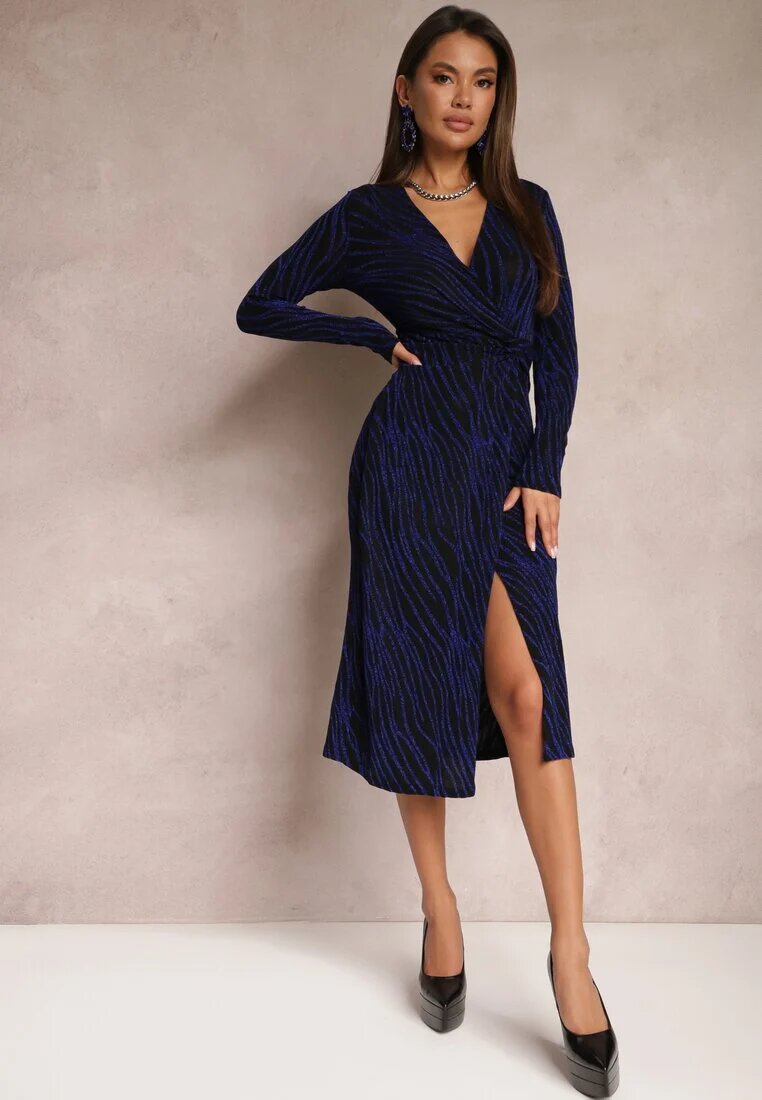 by swan Rochie Bleumarin Strălucitoare Petrecută Midi Zaola