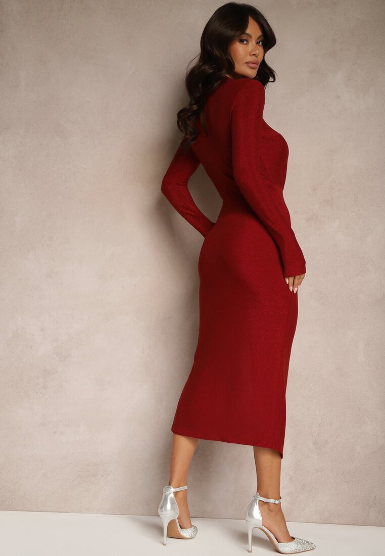 by swan Rochie Bordeaux Elegantă cu efect metalic și drapaje decorative Issaniea
