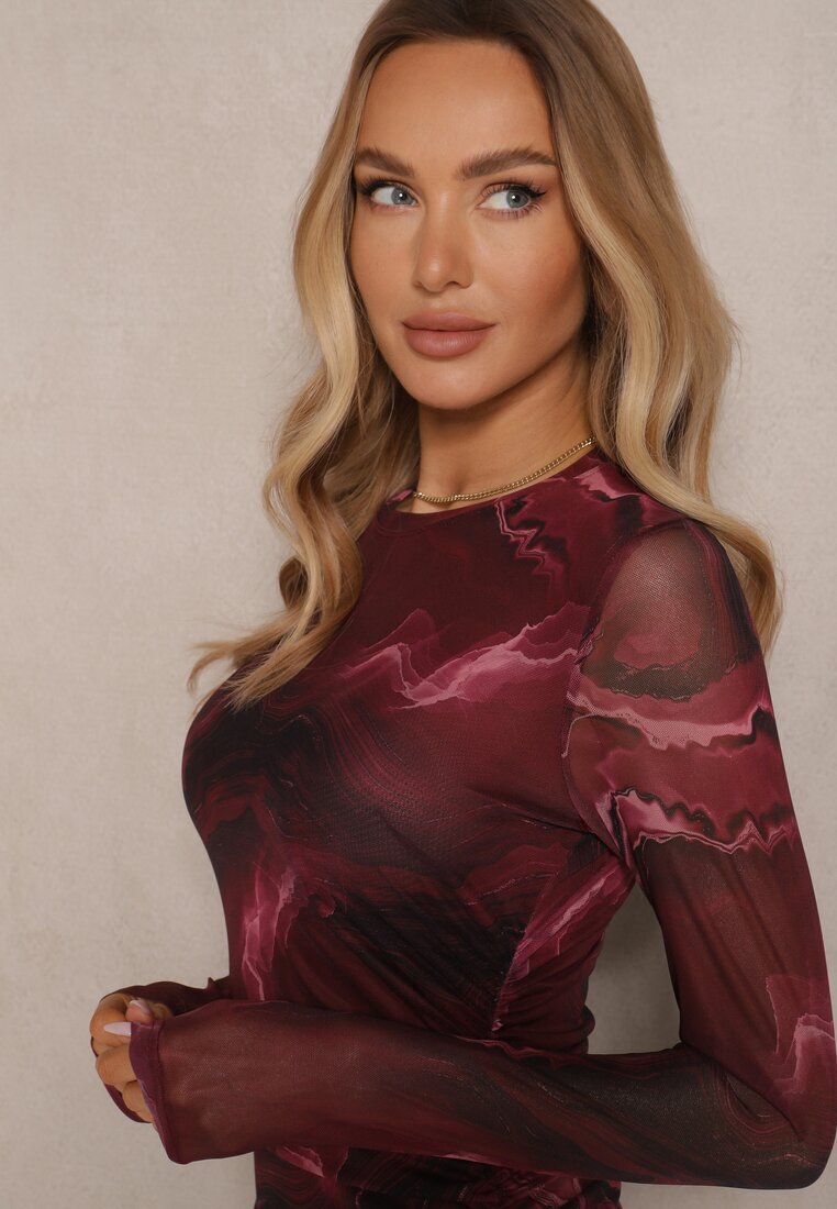by swan Rochie Bordo Mulată din plasă cu vâscoză cu o crăpătură Naliriel