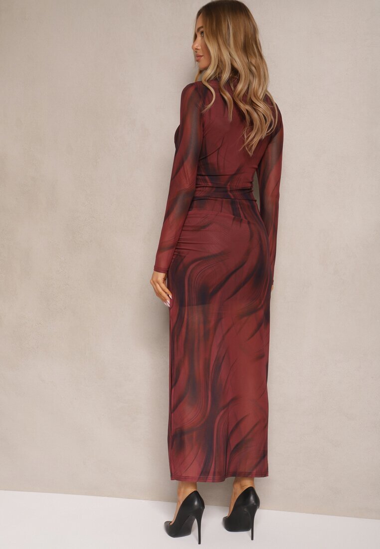 by swan Rochie Bordo Mulată din viscoză decorată cu drapaje din plasă Nalienne