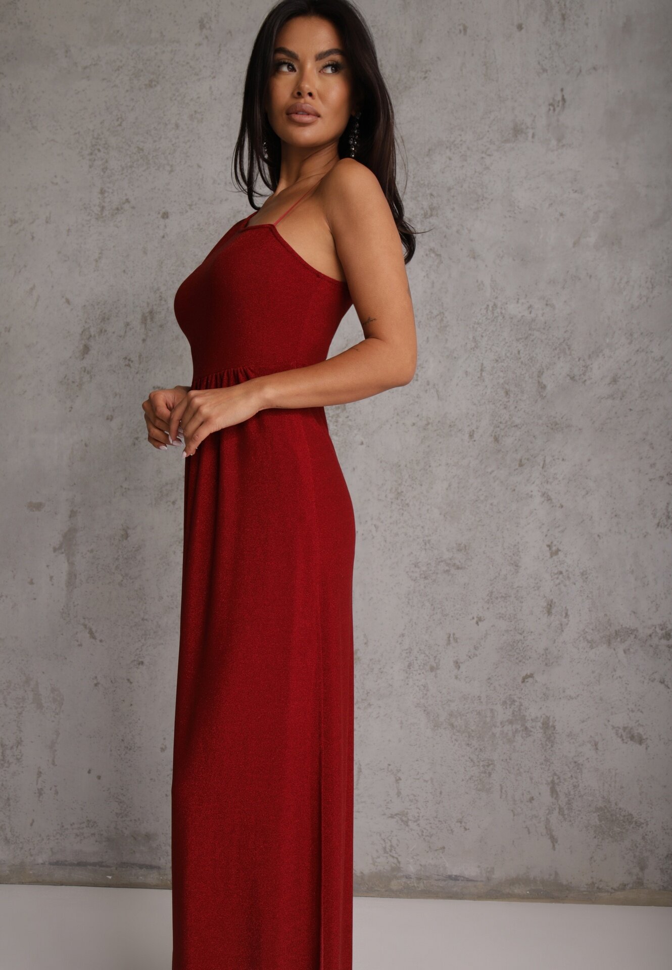 by swan Rochie brocată bordo maxi cu bust asimetric și fustă cloș Eulita