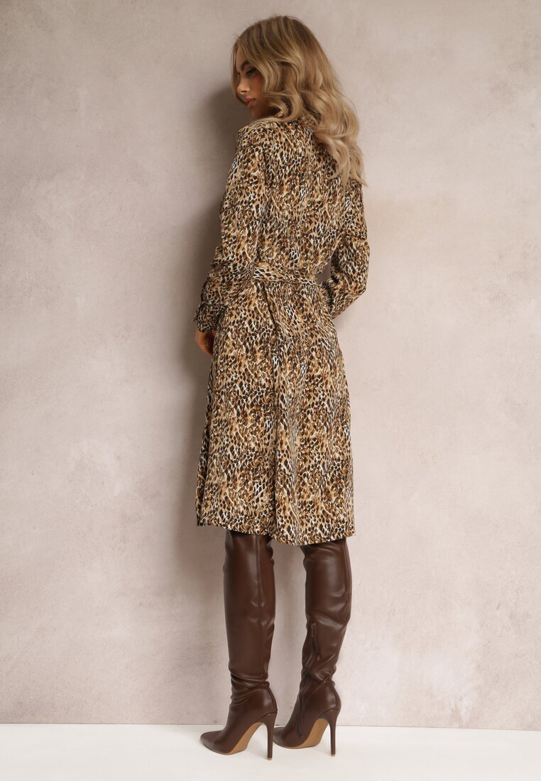 by swan Rochie cămașă Bej închis cu imprimeu leopard Nillk