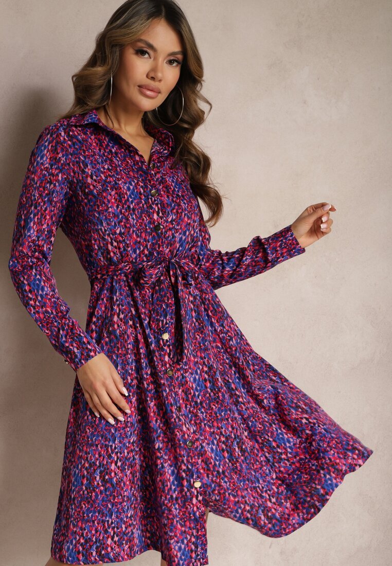 by swan Rochie Cămașă Bleumarin-Fucsia Legată în Talie Shelah