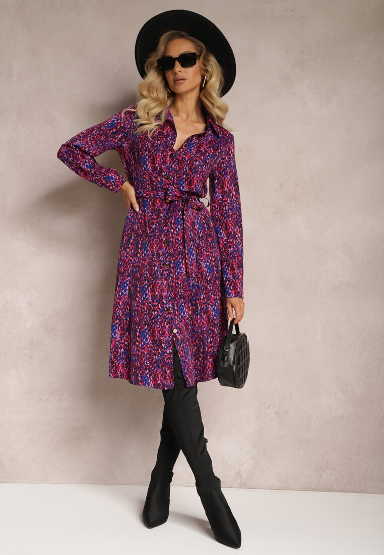 by swan Rochie Cămașă Bleumarin-Fucsia Legată în Talie Shelah