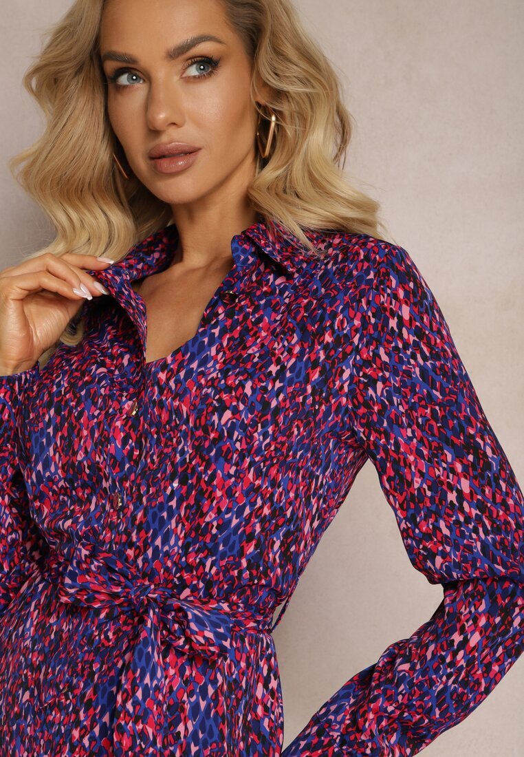 by swan Rochie Cămașă Bleumarin-Fucsia Legată în Talie Shelah
