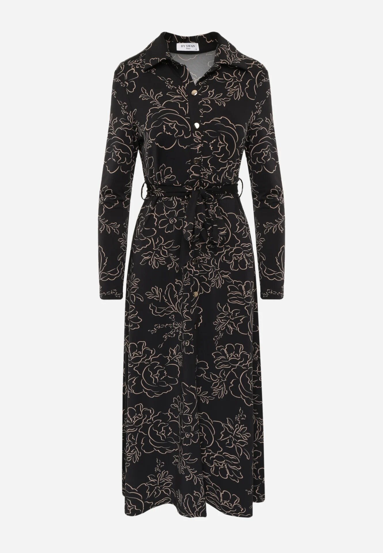 by swan Rochie-cămașă cu adaos de viscoză cu curea și motiv floral Titanis Neagră