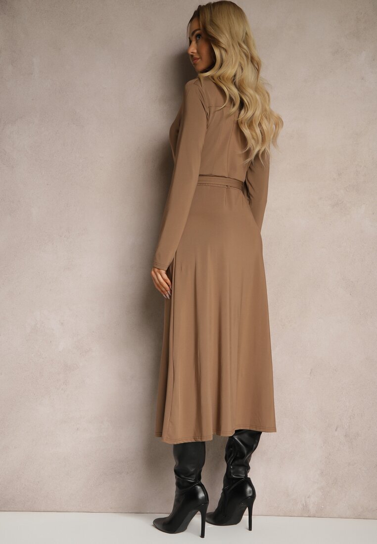 by swan Rochie cămașă lungă bej închis cu legătură în talie Levae