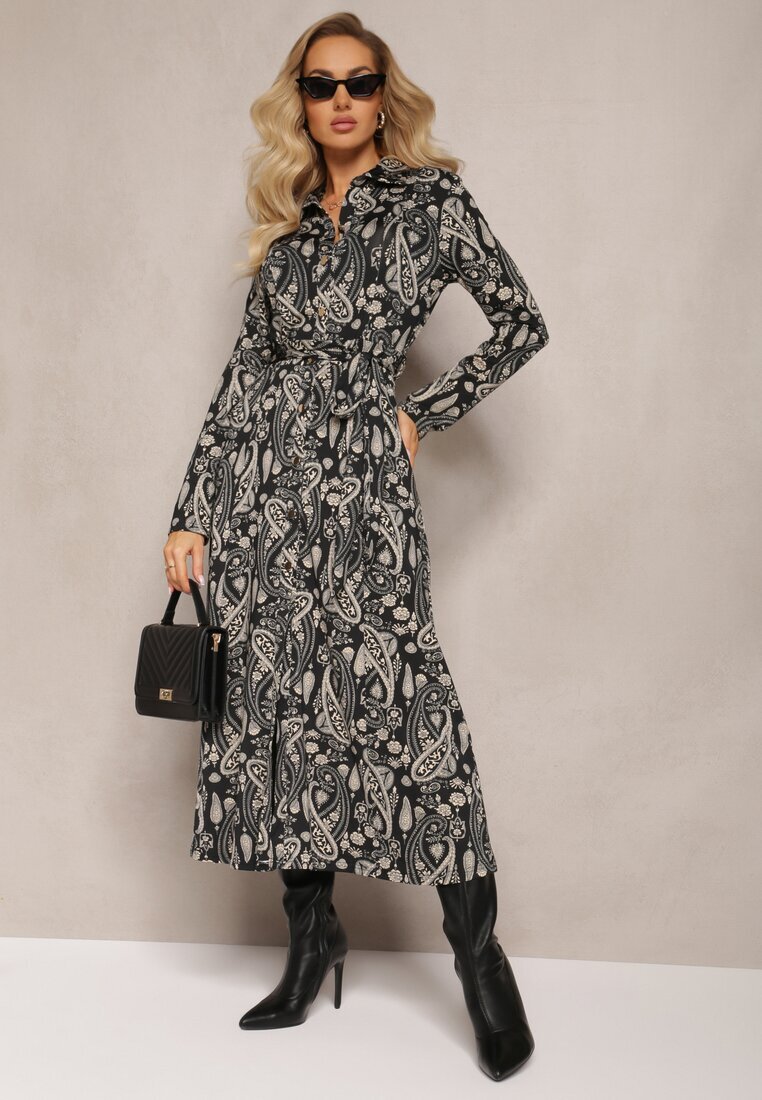 by swan Rochie cămașă Maxi Neagră cu model Paisley Asuve