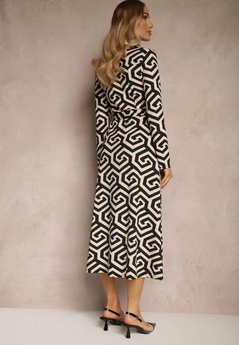 by swan Rochie Cămașă Negru cu Viscoză cu Model Geometric cu Cordon Erisviria