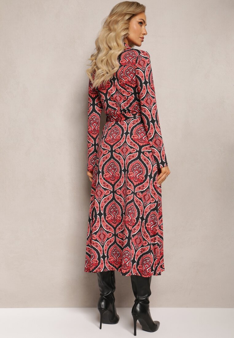 by swan Rochie Cămașă Roșie cu curea din material cu model Paisley Cevilia