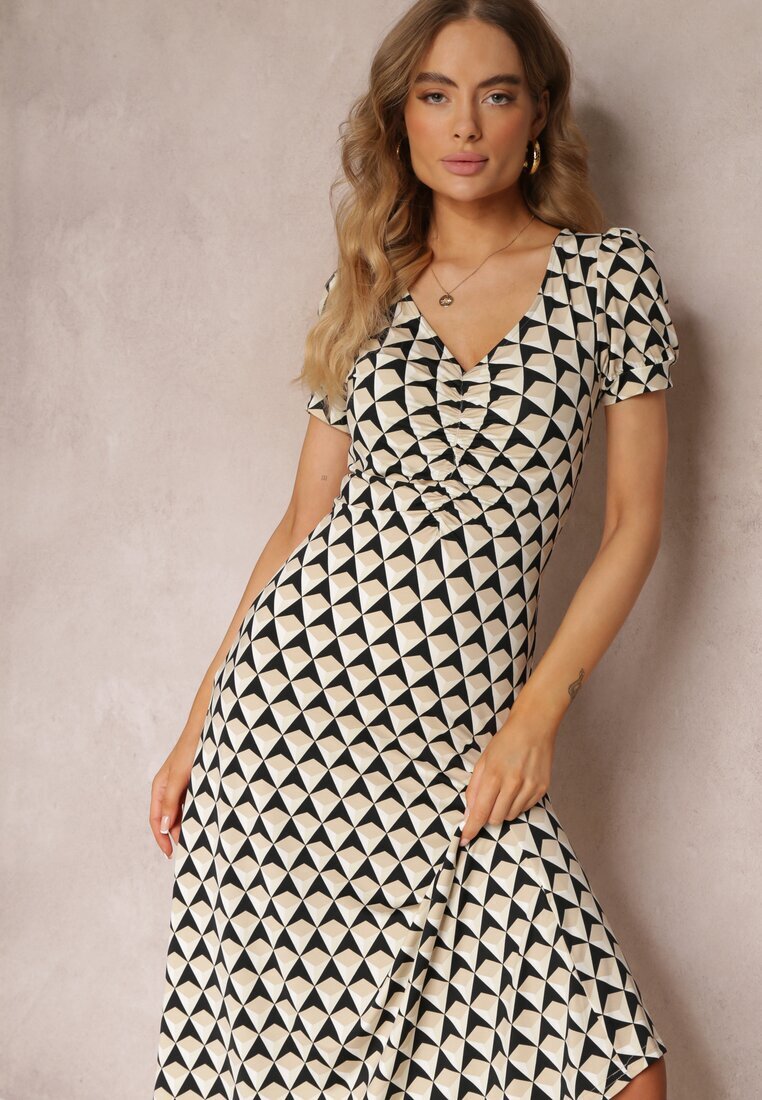 by swan Rochie Cambrată Bej cu încrețituri decorative în model geometric Eranthis
