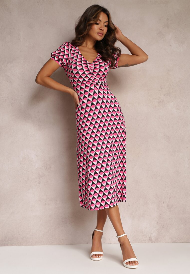 by swan Rochie cambrată fucsia cu drapaj decorativ cu model geometric Eranthis