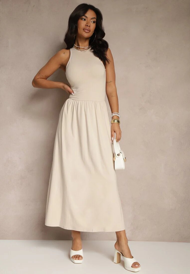 by swan Rochie Cloș Bej deschis din Bumbac cu Buzunare Lirevane