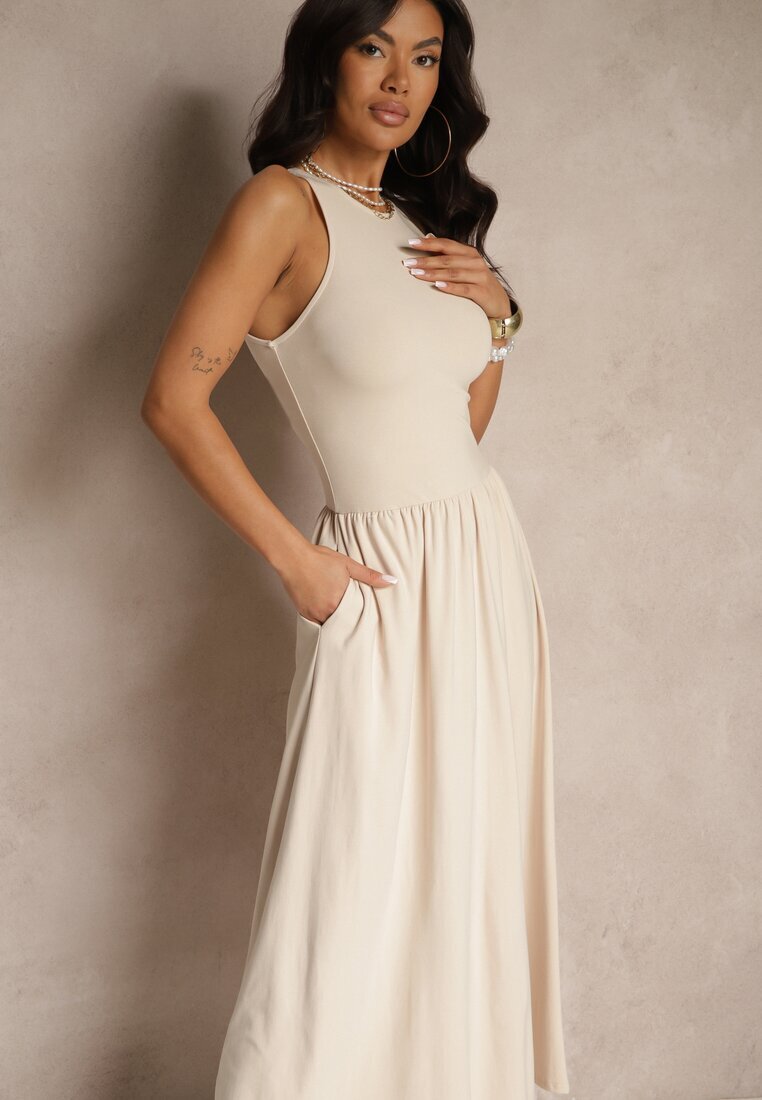 by swan Rochie Cloș Bej deschis din Bumbac cu Buzunare Lirevane