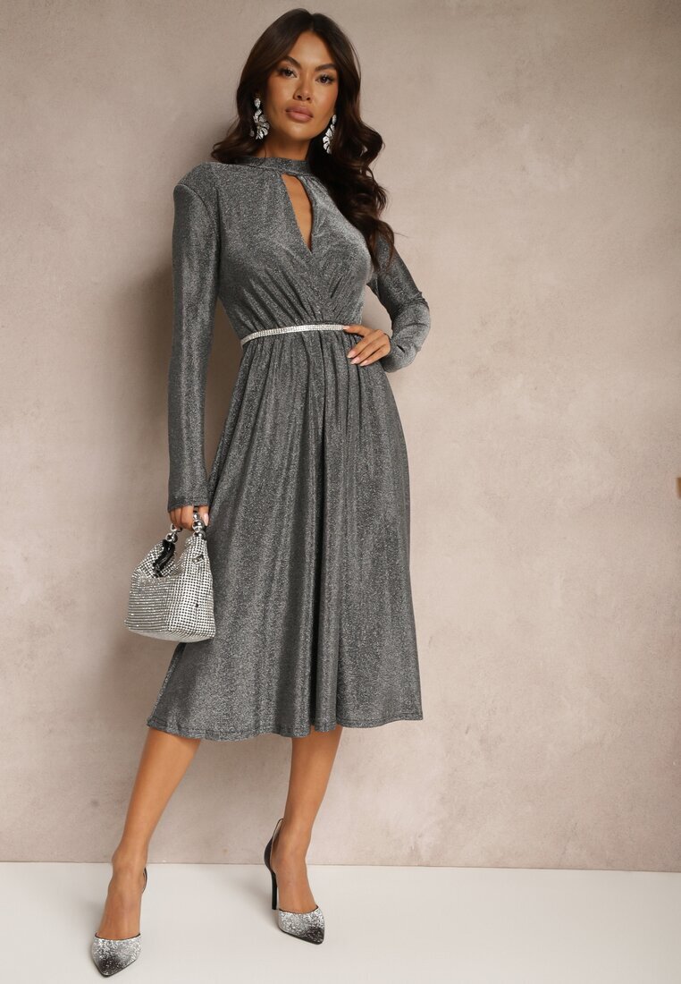 by swan Rochie de cocktail Argintie Decorată cu fir metalic Mialorin