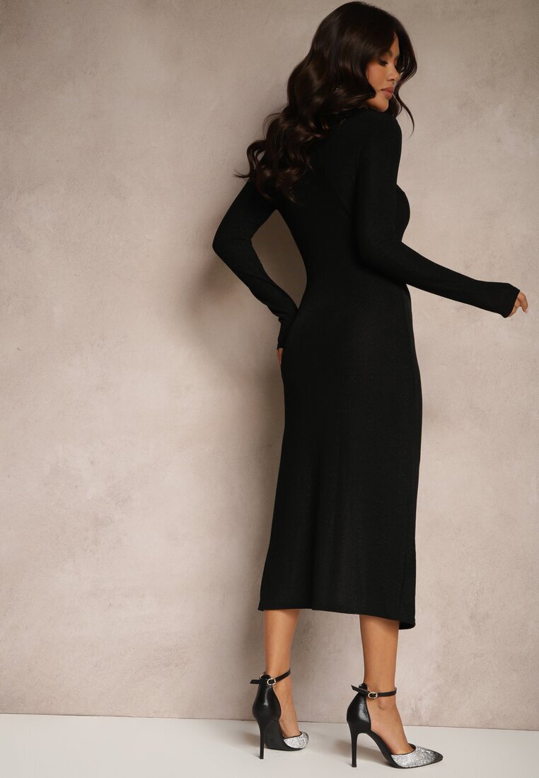 by swan Rochie de cocktail Neagră cu vâscoză cu șlit lateral și drapaj Lilwin