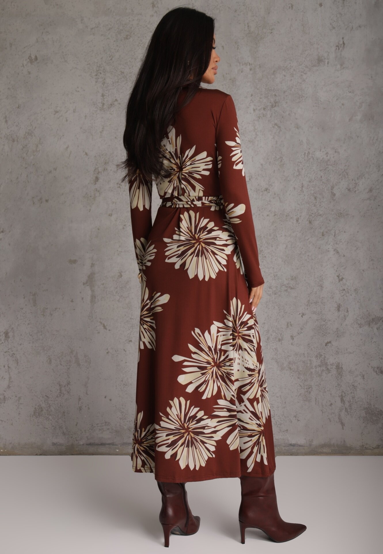 by swan Rochie din viscoză cu flori și decolteu petrecut Joviene Bordo