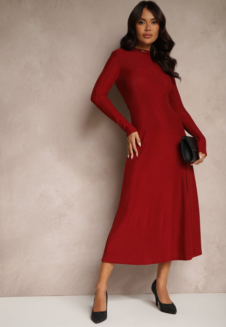 by swan Rochie Elegantă Bordeaux cu Vâscoză și Sclipici Werista