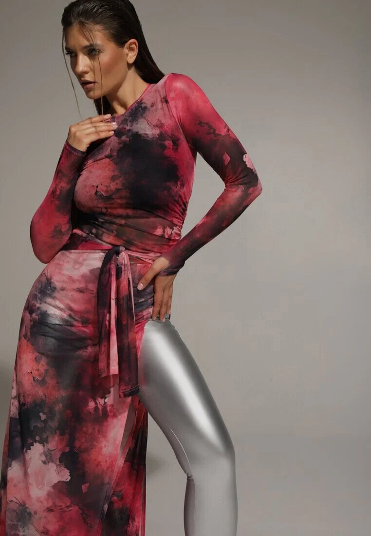 by swan Rochie Fucsia din plasă Bodycon cu imprimeu marmorat și șliț la tiv Valerimes