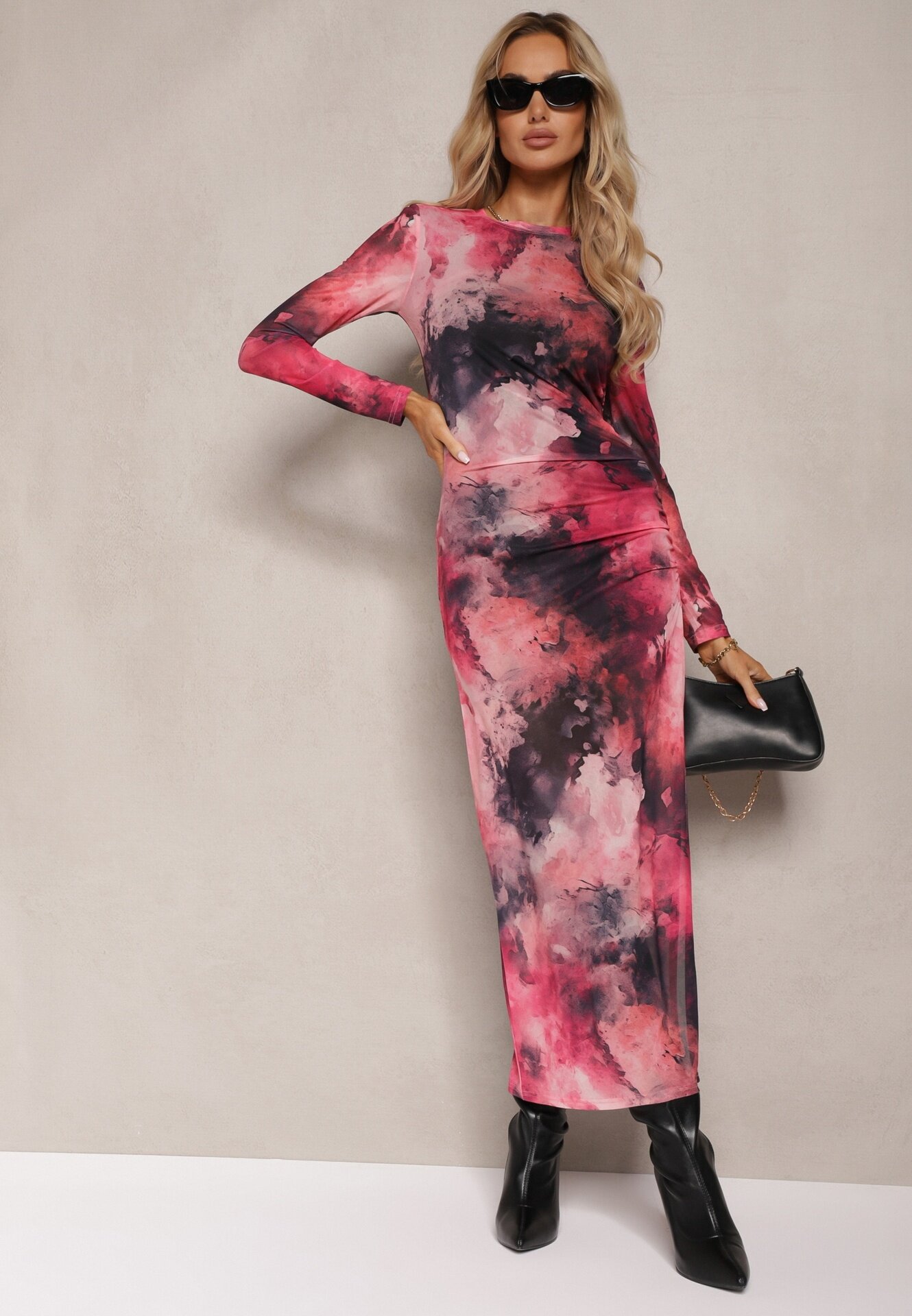 by swan Rochie Fucsia din plasă Bodycon cu imprimeu marmorat și șliț la tiv Valerimes