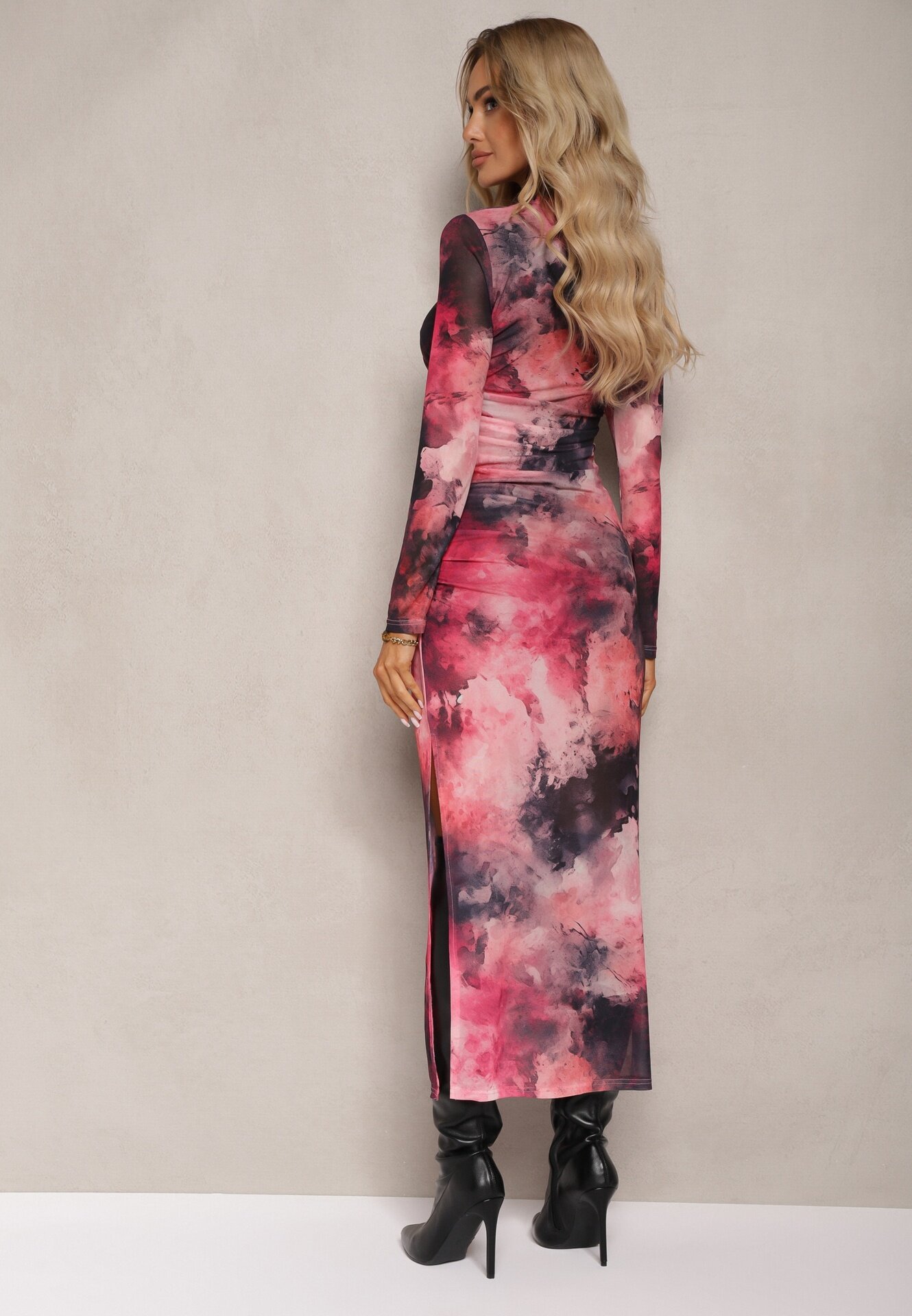 by swan Rochie Fucsia din plasă Bodycon cu imprimeu marmorat și șliț la tiv Valerimes